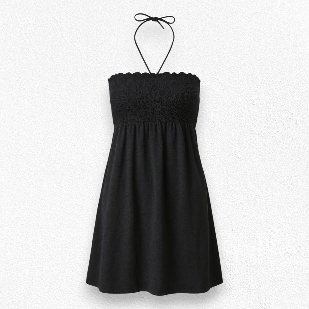 Wild Fable Black Terry Cloth Halter Mini Dress Summer Beach Cover-Up Size XS